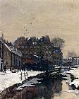 A Canal Scene In Winter by Johan Hendrik Van Mastenbroek